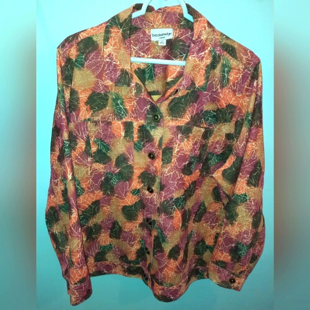 Breckenridge Woman Fall Colored Leaves Shirt Jacket Shacket Size 2x EUC